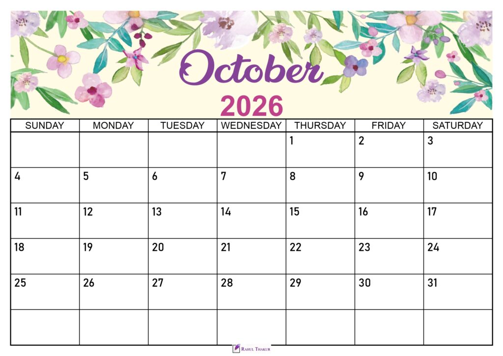 Floral October 2026 Calendar