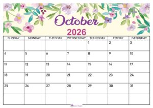 Floral October 2026 Calendar