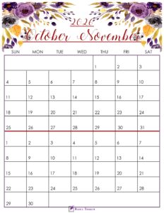 Floral October November 2026 Calendar