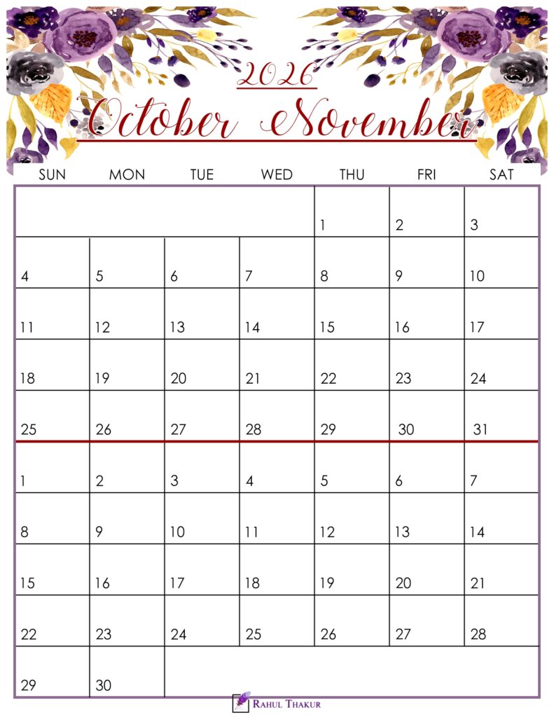 Floral October November 2026 Calendar