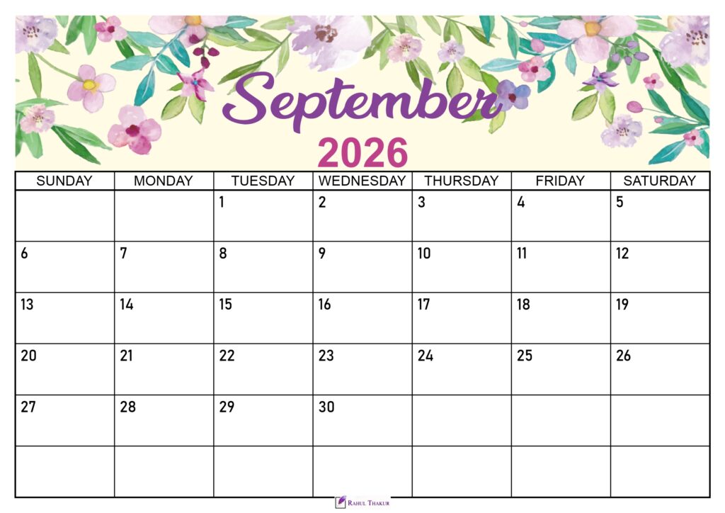 Floral September 2026 Calendar