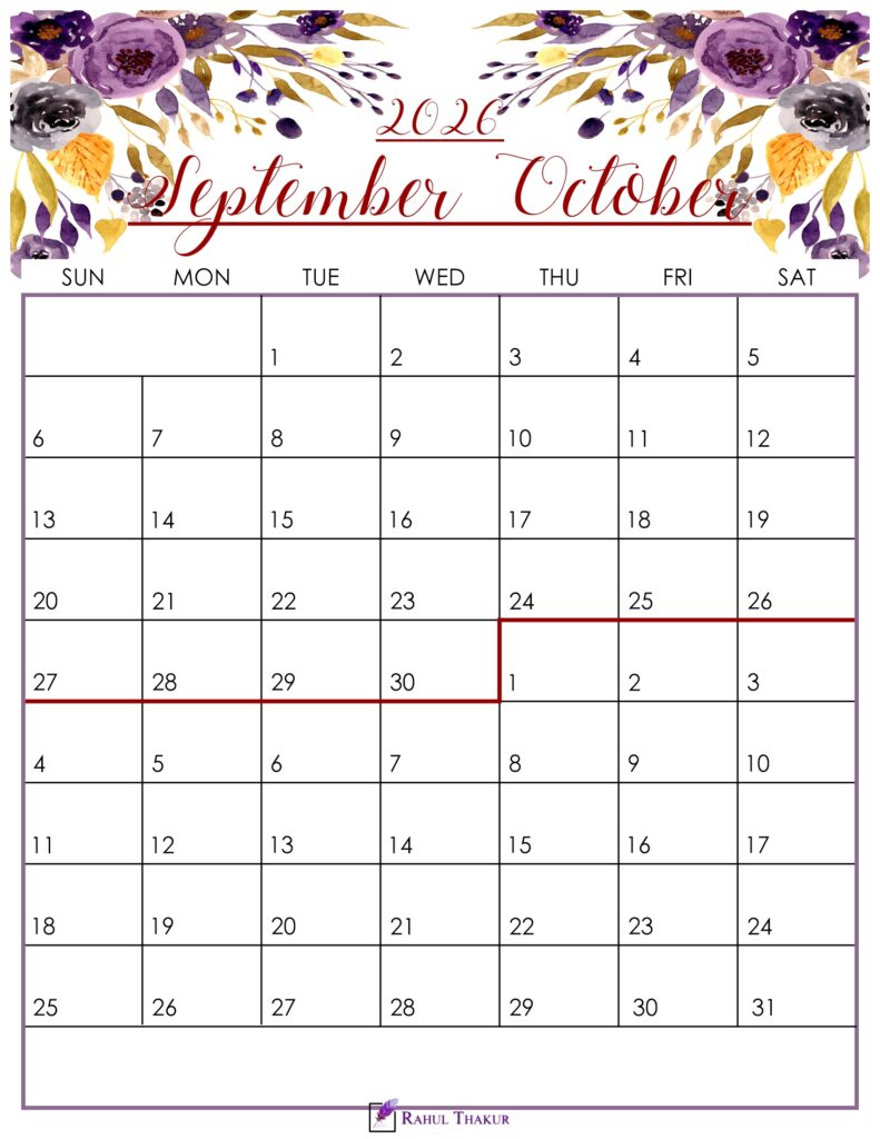 Floral September October 2026 Calendar