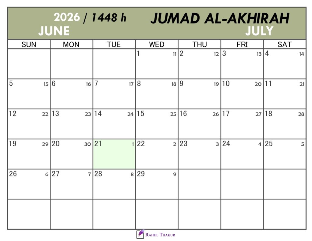 Hijri Calendar for Jumad Al-Akhirah 1448