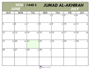 Hijri Calendar for Jumad Al-Akhirah 1448