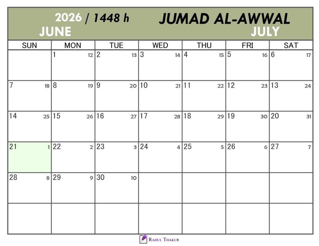 Hijri Calendar for Jumad Al-Awwal 1448