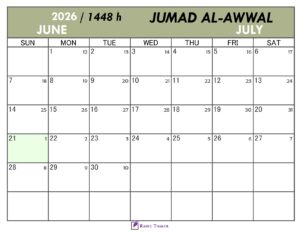 Hijri Calendar for Jumad Al-Awwal 1448