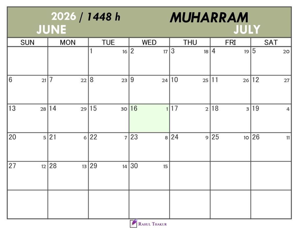 Hijri Calendar for Muharram 1448