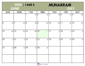 Hijri Calendar for Muharram 1448