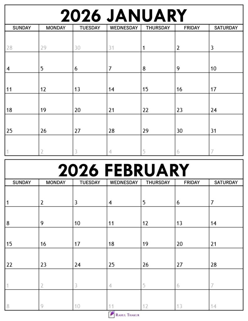 January February 2026 Calendar 1