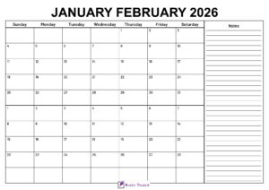 January February 2026 Calendar With Notes