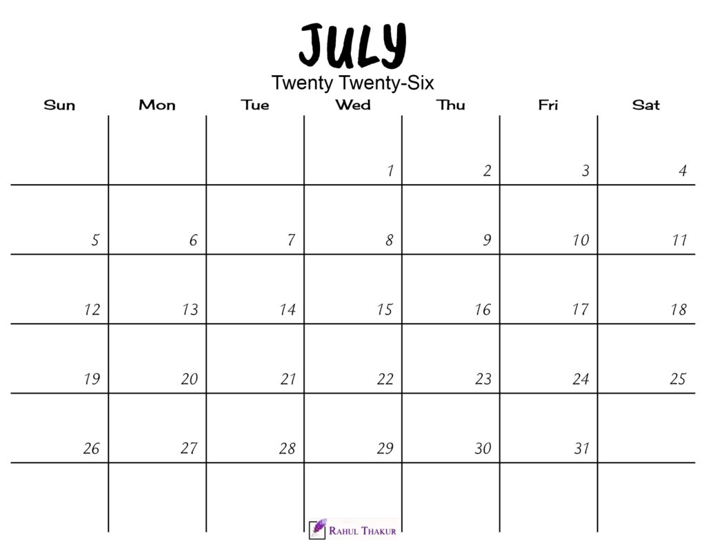 July 2026 Calendar Printable