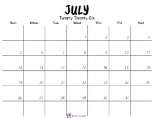 July 2026 Calendar Printable