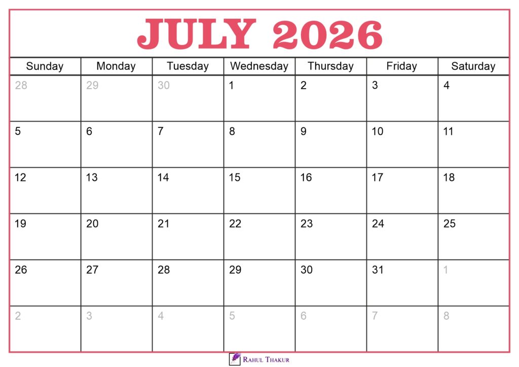 July 2026 Calendar Template