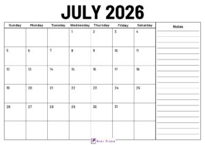 July 2026 Calendar With Notes