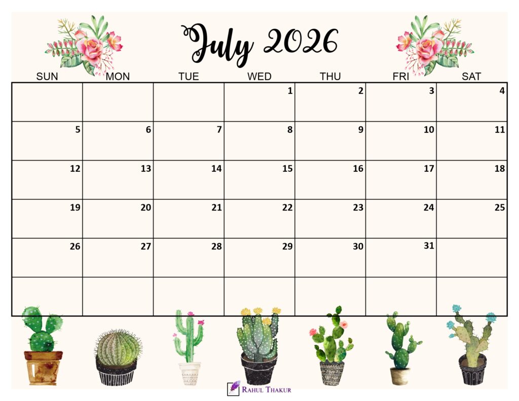 July 2026 Cute Calendar