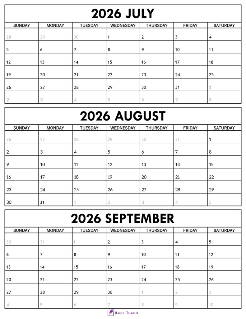 July to September 2026 Calendar 1