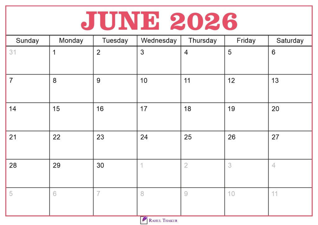 June 2026 Calendar Template