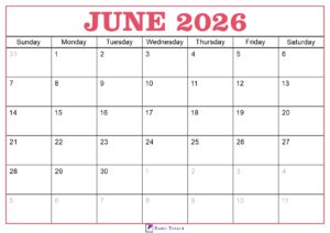 June 2026 Calendar Template