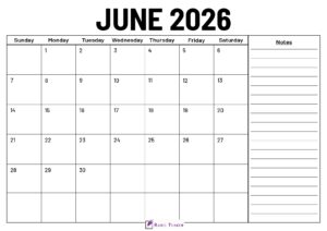 June 2026 Calendar With Notes