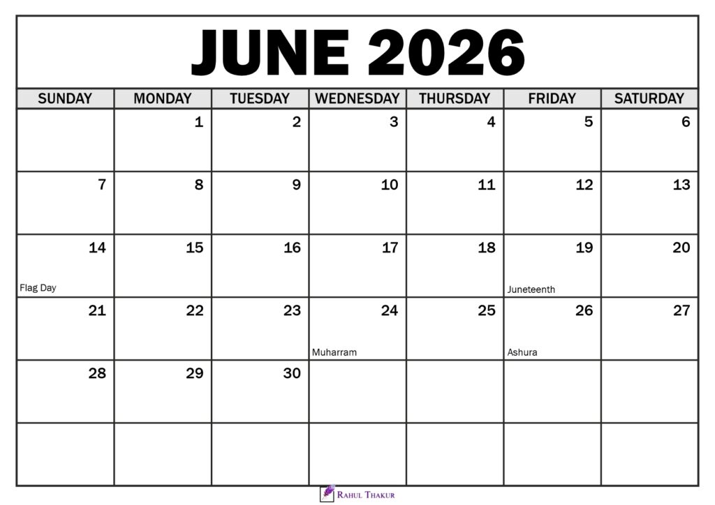 June 2026 Calendar with Holidays