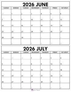 June July 2026 Calendar 1