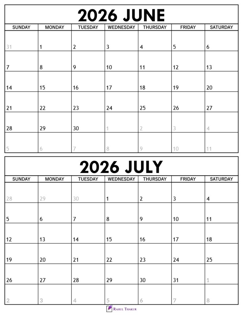 June July 2026 Calendar 1