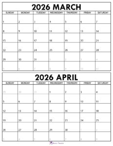 March April 2026 Calendar 1