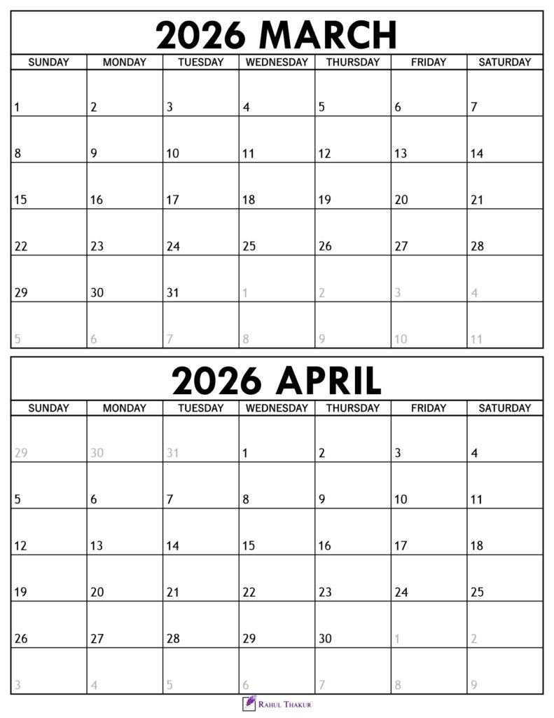 March April 2026 Calendar 1