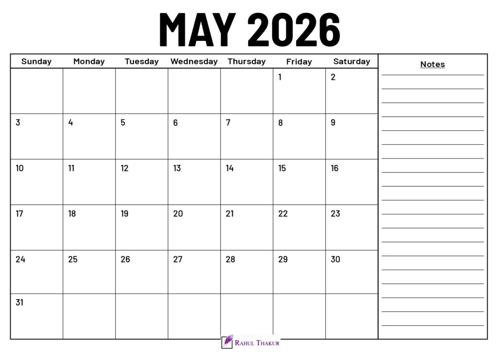 May 2026 Calendar With Notes