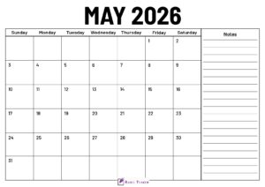 May 2026 Calendar With Notes