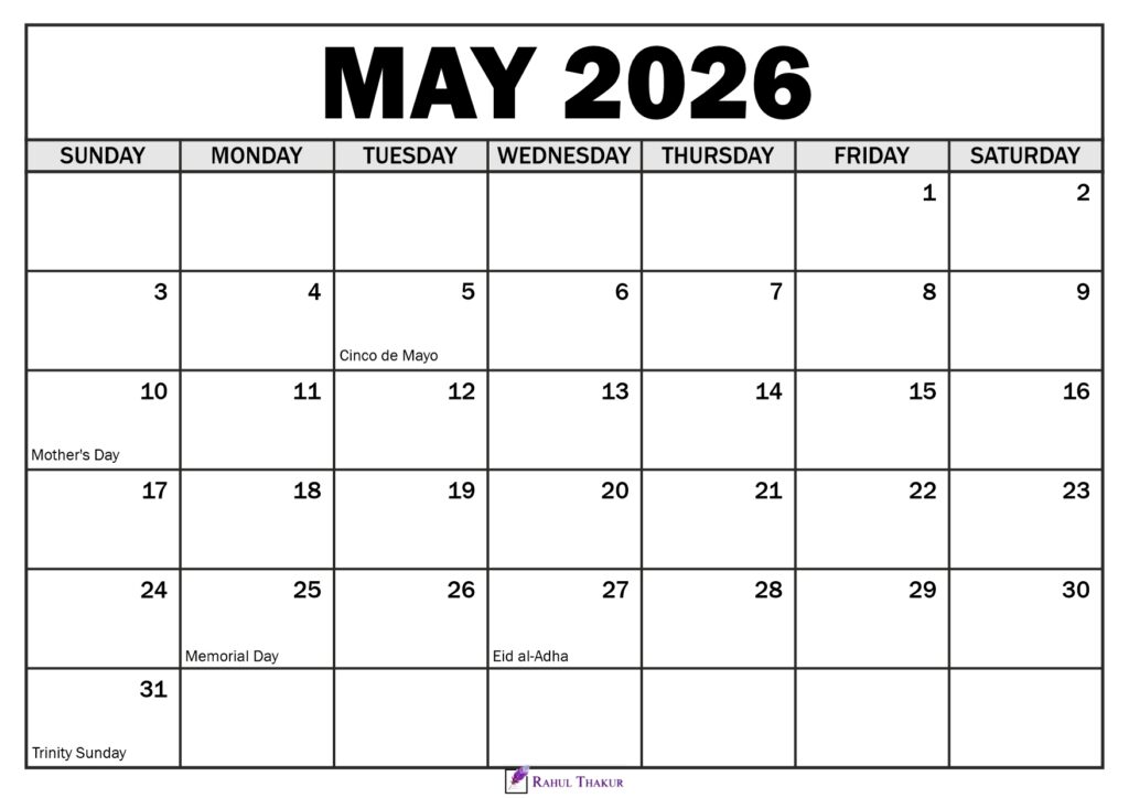 May 2026 Calendar with Holidays