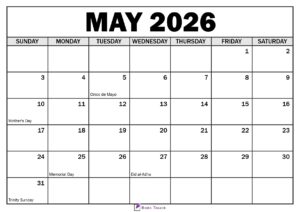 May 2026 Calendar with Holidays