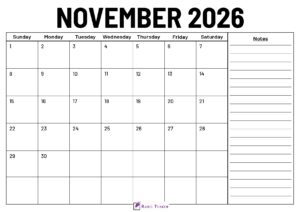 November 2026 Calendar With Notes