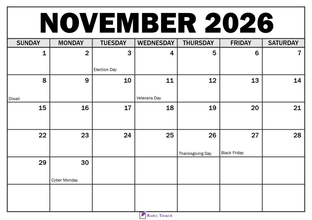 November 2026 Calendar with Holidays