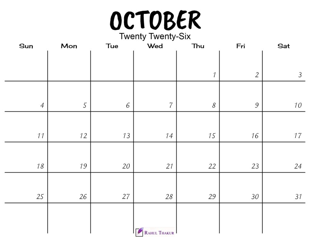 October 2026 Calendar Printable