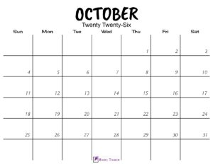 October 2026 Calendar Printable