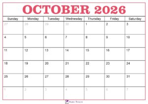 October 2026 Calendar Template