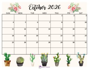 October 2026 Cute Calendar