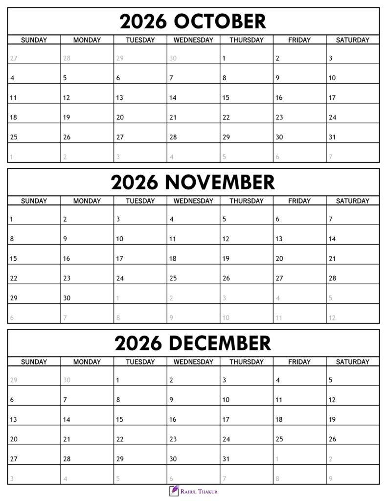 October to December 2026 Calendar 1