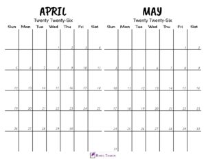 Printable April May 2026 Calendar