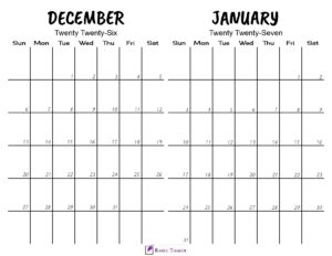 Printable December 2026 January 2027 Calendar