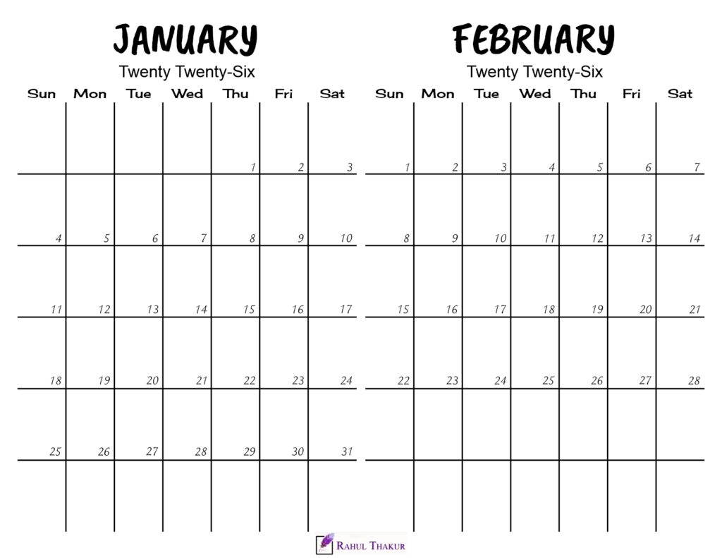 Printable January February 2026 Calendar