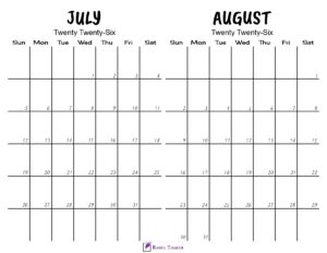 Printable July August 2026 Calendar