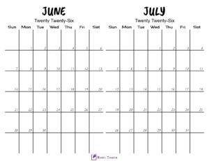 Printable June July 2026 Calendar