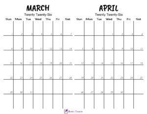 Printable March April 2026 Calendar