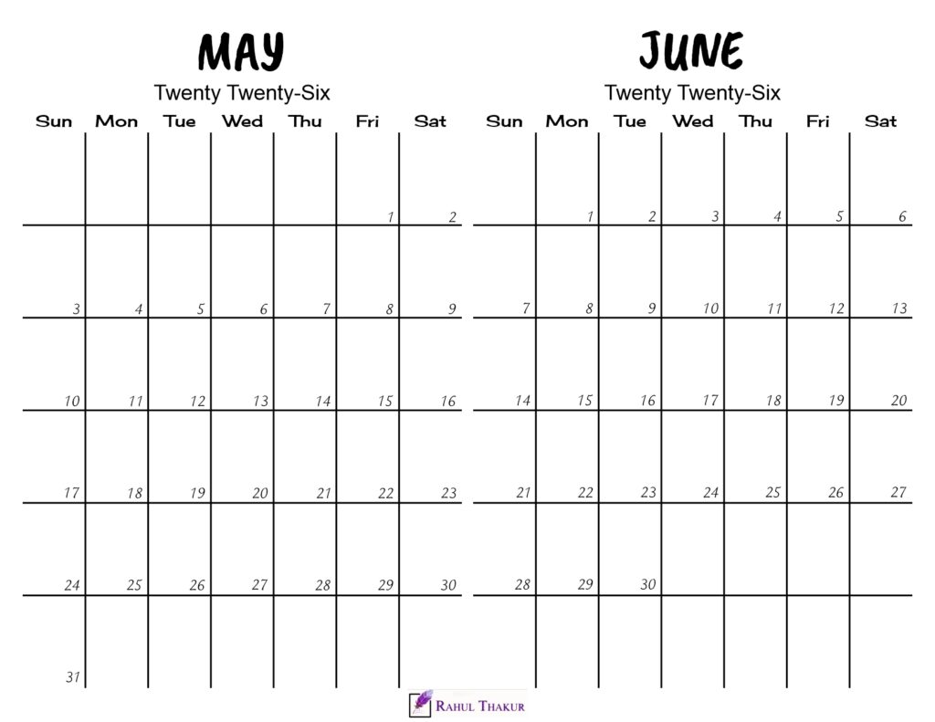 Printable May June 2026 Calendar