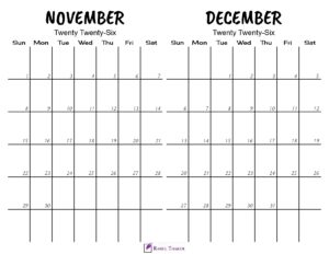 Printable November December 2026 Calendar