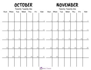 Printable October November 2026 Calendar