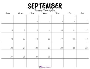 September 2026 Calendar Printable