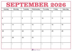 September 2026 Calendar Template